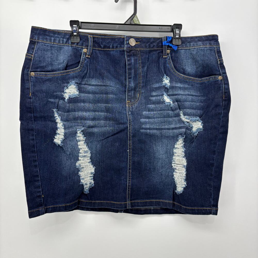 Lexi Jeans Womens Size 20 Distressed Denim Mini Skirt Cotton